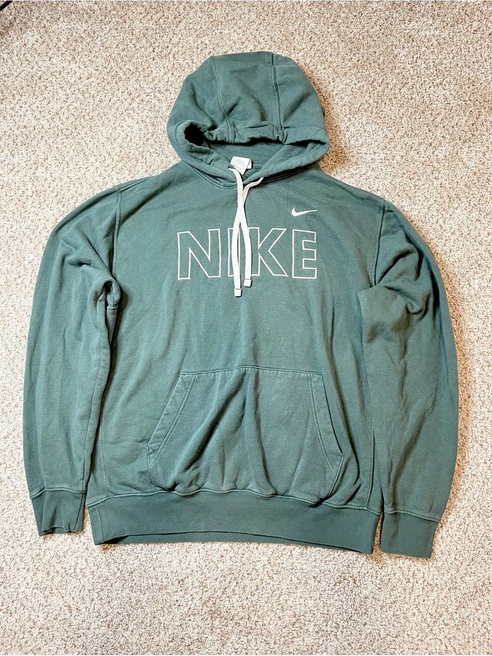 Nike Men's Forest Green Pullover Hoodie with White Logo